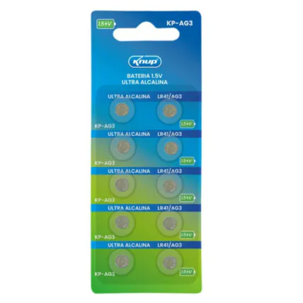Bateria Alcalina 1.5V LR41/AG3 Cartela com 10 unidades KNUP - KP-AG3 Fornecedor Atacado Caixa Fechada