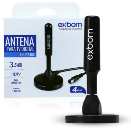 Antena Digital HDTV UHF VHF Interna e Externa Base Imã Prova D'água Exbom - AN-I3540B Fornecedor Atacado Caixa Fechada