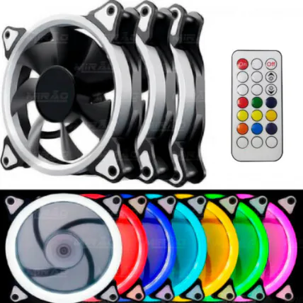 3 Unidades de Coolers 120mm + Fita LED + Controle Troca Cor Dex - DX-123L Fornecedor Atacado Caixa Fechada