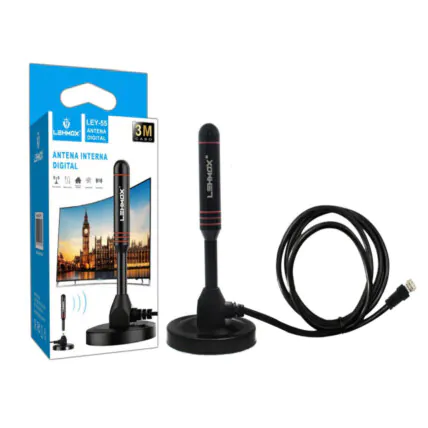 Antena Digital Interna VHF UHF Cabo 3 Metros Lehmox - LEY-55 Fornecedor Atacado Caixa Fechada
