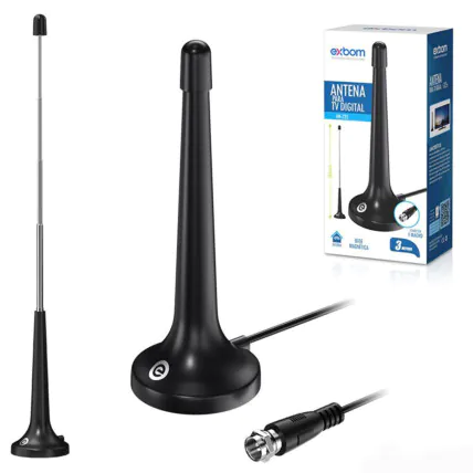 Antena Digital HDTV 5dbi Retrátil 4 Estágios 3 Metros Base EXBOM - AN-Z25 Fornecedor Atacado Caixa Fechada