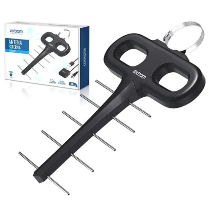 Antena 8 Espinhos Externa com Booster de 32dB EXBOM - AN-K8100F Fornecedor Atacado Caixa Fechada