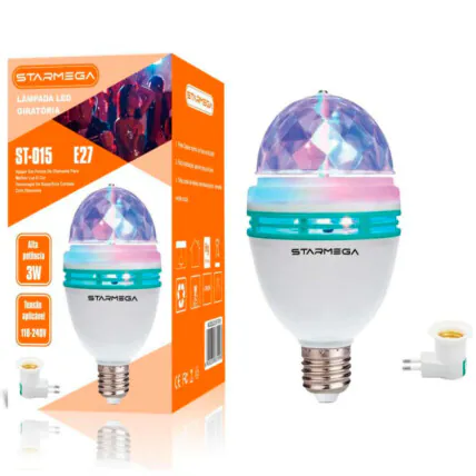 Lampada LED Colorida Giratória com Adaptador de Tomada STARMEGA - ST-015 Fornecedor Atacado Caixa Fechada