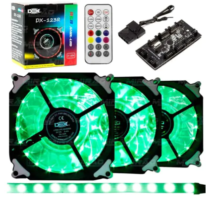 Kit 3 Coolers com Led 120mm RGB + Fita Led e Controle Dex - Dx-123R Fornecedor Atacado Caixa Fechada