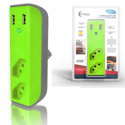 Filtro de Linha com Carregador USB Bem Ligado - Verde Fornecedor Atacado Caixa Fechada