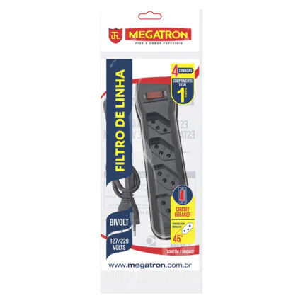 Filtro de Linha com 4 Tomadas Bivolt 1 Metro Circular Megatron - 61 Fornecedor Atacado Caixa Fechada
