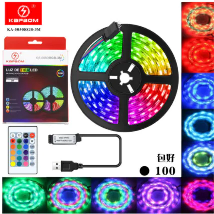Fita Led RGB 5050 16 Cores 3 Metros USB com Controle Remoto KAPBOM - KA-5050RGB-3M Fornecedor Atacado Caixa Fechada