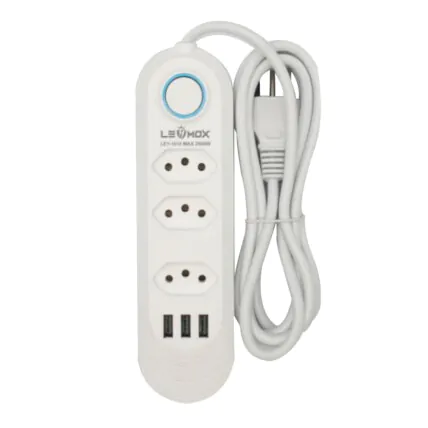 Extensão Filtro de Linha 3 Tomadas 3 Usb com 2 Metros LEHMOX - LEY-1610 Fornecedor Atacado Caixa Fechada