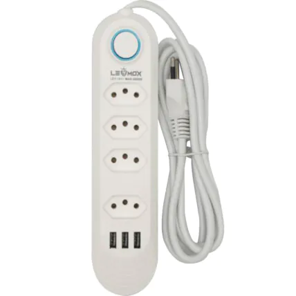 Extensão Filtro de Linha 4 Tomadas 3 Usb com 2 Metros LEHMOX - LEY-1611 Fornecedor Atacado Caixa Fechada