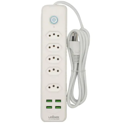 Extensão Filtro de Linha 5 Tomadas 4 Usb com 2 Metros LEHMOX- LEY-1620 Fornecedor Atacado Caixa Fechada