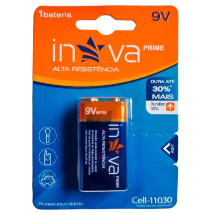 Bateria 9V de Alta Resistência INOVA - CELL-11030 Fornecedor Atacado Caixa Fechada