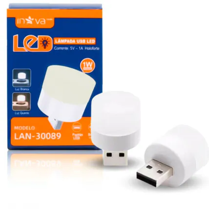 Mini Lâmpada Led USB 1W Luz Branca e Quente INOVA - LAN-30089 Fornecedor Atacado Caixa Fechada