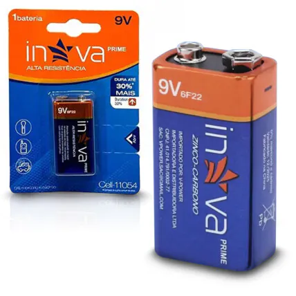 Bateria 9V Prime Alta Resistência INOVA - CELL-11054 Fornecedor Atacado Caixa Fechada