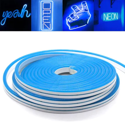 Fita LED Neon Azul Flexível 12V 5 Metros com Conector P4 Fornecedor Atacado Caixa Fechada