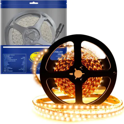 Fita de Led 3528 Branco Quente 3000k 120 Leds IP20 5 Metros - 3528-BQ-IP20-120L Fornecedor Atacado Caixa Fechada
