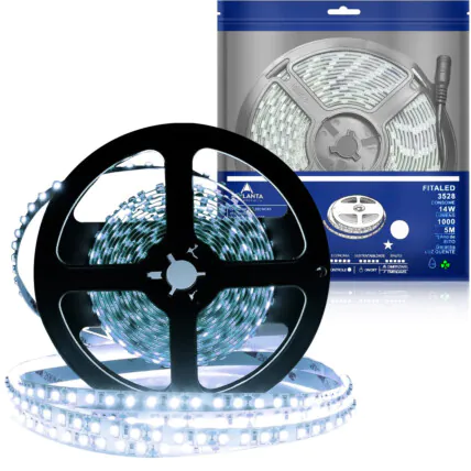 Fita de LED 3528 Branco Frio 5 Metros 120 Leds IP20 6500K - 3528-BF-IP20-120L Fornecedor Atacado Caixa Fechada