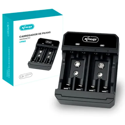 Carregador De Pilhas Recarregáveis AA/AAA/9V Usb KNUP - KP-CP602 Fornecedor Atacado Caixa Fechada
