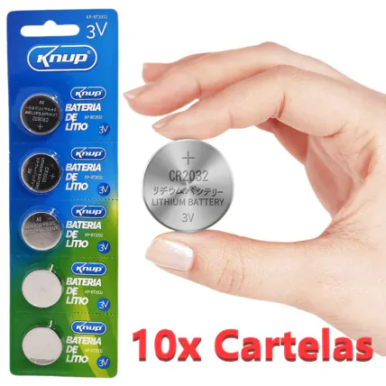 Kit 10x Cartelas Com 5 Unidades Bateria 3v Lithium-KP-BT2032 Fornecedor Atacado Caixa Fechada