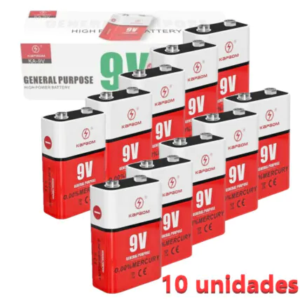 Kit 10 Unidades Baterias Pilhas Alcalinas 9V Uso Geral Kapbom KA-9V Fornecedor Atacado Caixa Fechada