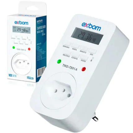 Timer Temporizador Digital Bivolt Automático 110/227V visor LCD 8 programações 10A 2200W EXBOM - TMD-TB91A Fornecedor Atacado Caixa Fechada