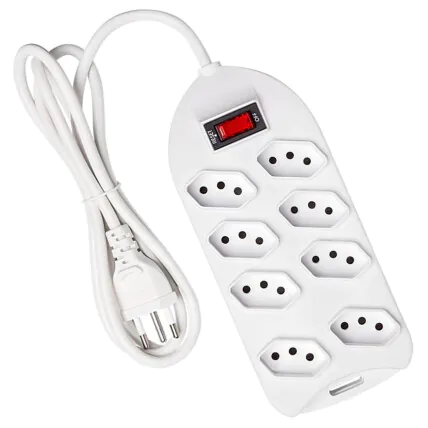 Extensão Elétrica 8 Tomadas Bivolt 10A Cabo de 1,5 Metros - SL7508 Fornecedor Atacado Caixa Fechada