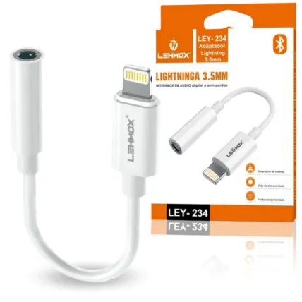 Adaptador IOS Lightning P/ Conector de Fones de Ouvido P2 3,5 mm Lehmox - LEY-234 Fornecedor Atacado Caixa Fechada