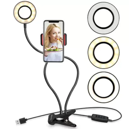 Suporte para Celular com Iluminador Ring Light USB Led 2 em 1 Tomate - MLG-072 Fornecedor Atacado Caixa Fechada