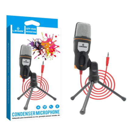 Microfone Condensador Com Tripé de Mesa para Gravação - LEY-1542 Fornecedor Atacado Caixa Fechada