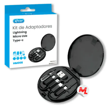 Kit de Adaptadores Padrões Lightning, Micro Usb V8 e Type-C KNUP - KP-HM008 Fornecedor Atacado Caixa Fechada