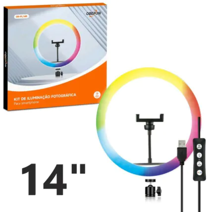 Ring Light Profissional 14" RGB Led Com Cabeça Giratória - OR-PL14R Fornecedor Atacado Caixa Fechada