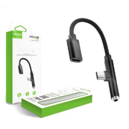 Adaptador Type C P2 2 em 1 Áudio e Carregamento Verde - ZJT-T-08 Fornecedor Atacado Caixa Fechada
