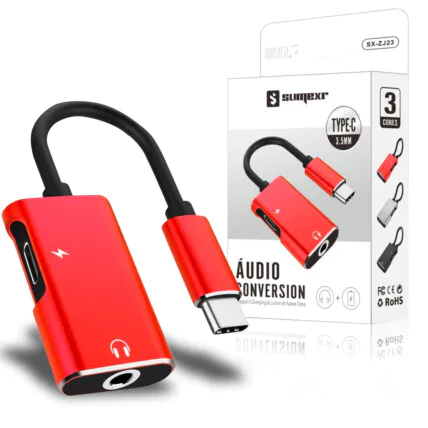 Adaptador Tipo C e P2 Carregamento e Audio SUMEXR - SX-ZJ23 Fornecedor Atacado Caixa Fechada
