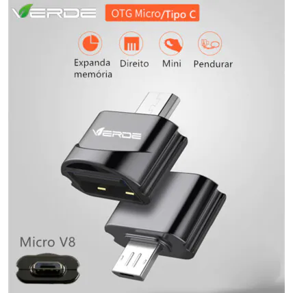Adaptador OTG Micro USB V8 Macho para USB Fêmea Verde - ZJT-V8-OTG-1 Fornecedor Atacado Caixa Fechada