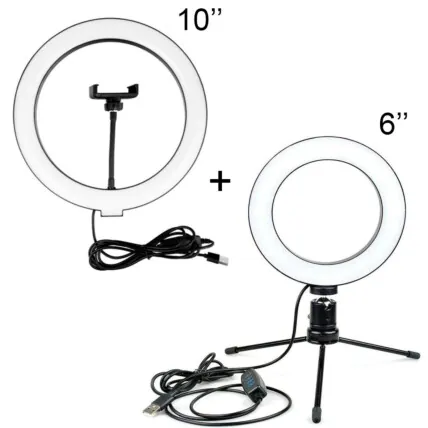 Kit com 2 Ring Light Iluminador Led 10 e 6 Polegadas - OR-PL610 Fornecedor Atacado Caixa Fechada