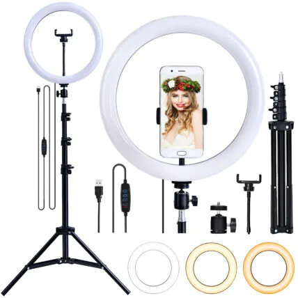 Ring Light 10 Polegadas + Tripé 10 Metros Led 3 Cores USB Kapbom - KAP-G005 10'' Fornecedor Atacado Caixa Fechada