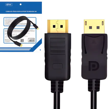 Cabo DisplayPort Blindado 4K 1.5m Knup KP-YP5006 1.5M Fornecedor Atacado Caixa Fechada