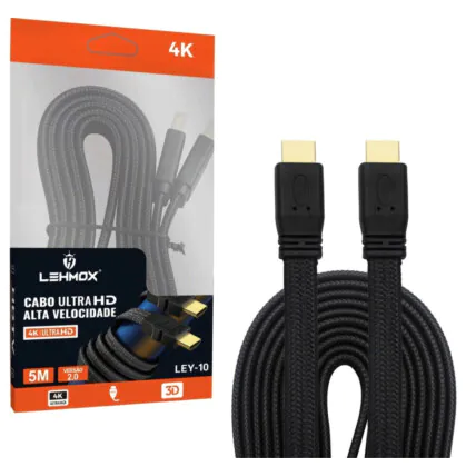 Cabo HDMI 5 metros HD Alta Velocidade 2.0 4k Ultra HDTV 1080p LEHMOX - LEY-10 Fornecedor Atacado Caixa Fechada