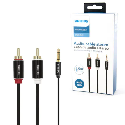 Cabo de Audio Philips Aux/2rca Aluminio+nylon 1,2 metros - SWA4141/59 Fornecedor Atacado Caixa Fechada