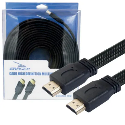 Cabo HDMI 10 Metros em Malha 2.0 HD 4K GRASEP - D-4K02 10M Fornecedor Atacado Caixa Fechada