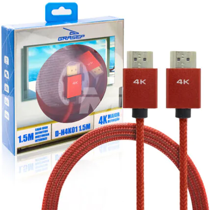 Cabo HDMI para HDMI 2.0 4K com 1.5 Metros GRASEP - D-4K01 1.5M Fornecedor Atacado Caixa Fechada