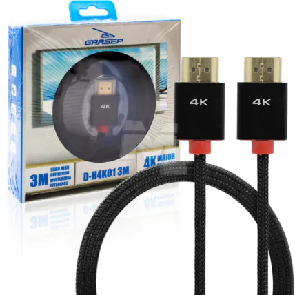 Cabo HDMI para HDMI 2.0 4K com 3 Metros GRASEP - D-4K01 3M Fornecedor Atacado Caixa Fechada