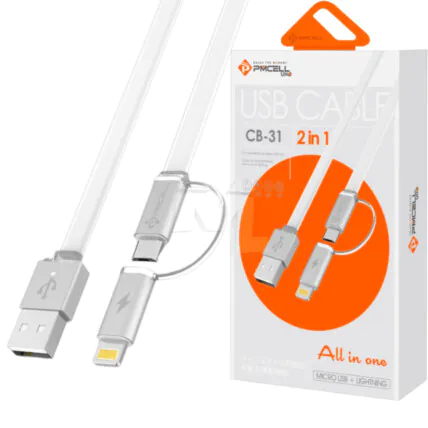 Cabo Carregador 2 em 1 V8 Micro USB + Lightning IOS 1 Metro PMCELL - CB-31 Fornecedor Atacado Caixa Fechada