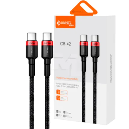Cabo PD Type C x Type C Turbo QC 3.0 100W PMCELL - CB-42 Fornecedor Atacado Caixa Fechada
