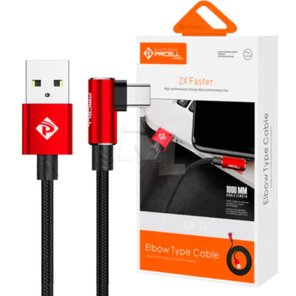 Cabo Type-C para Celular 90° Nylon Trançado 1 Metro PMCELL - CB-26 TYPE Fornecedor Atacado Caixa Fechada