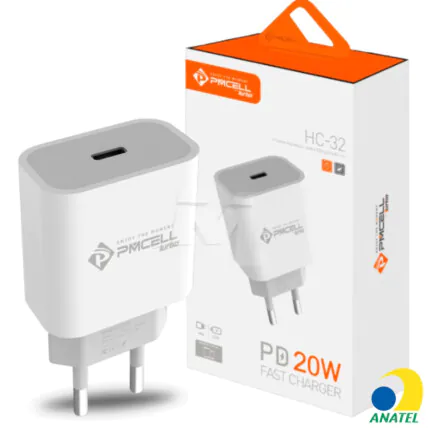 Carregador de Celular Turbo PD 20W com Porta Tipo-C PMCELL - HC-32 Fornecedor Atacado Caixa Fechada