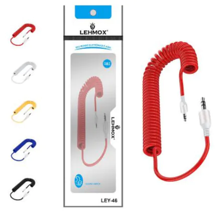 Cabo Auxiliar Em Espiral P2 3.5mm Mola 1 Metro Lehmox - LEY-46 Fornecedor Atacado Caixa Fechada