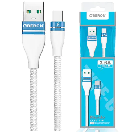 Cabo Carregador Type-C x USB 1 Metro para Celular OBERON - OR-CO02/C1 Fornecedor Atacado Caixa Fechada