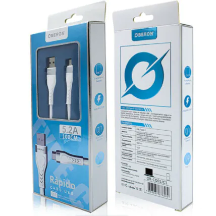 Cabo Carregador Type-C x USB 2 Metros para Celular OBERON - OR-CO01/C2 Fornecedor Atacado Caixa Fechada