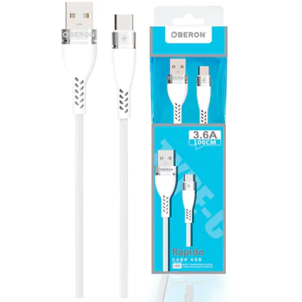 Cabo Carregador Type-C x USB 1 Metro para Celular OBERON - OR-CO03/C1 Fornecedor Atacado Caixa Fechada