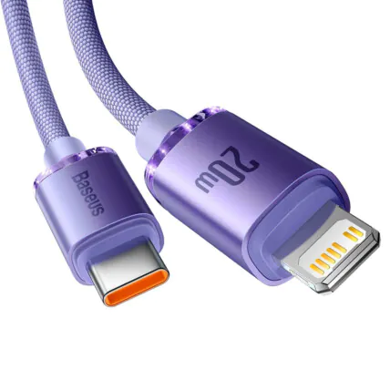 Cabo Tipo-c Para Lightning 20W 1.2M Crystal Shine Fast Charging Roxo BASEUS - CAJY000205 Fornecedor Atacado Caixa Fechada